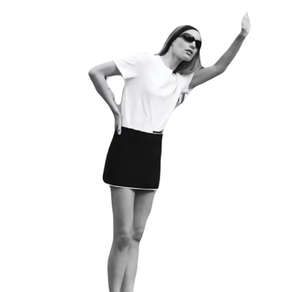 Zara Wrap Mini Skirt/Skort Black with White Piping Large